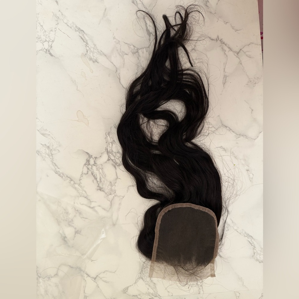 Natural dark brown 4 x 4 lace, frontal top closure 22 inch Wavy Hair Extensions - Picture 3 of 6